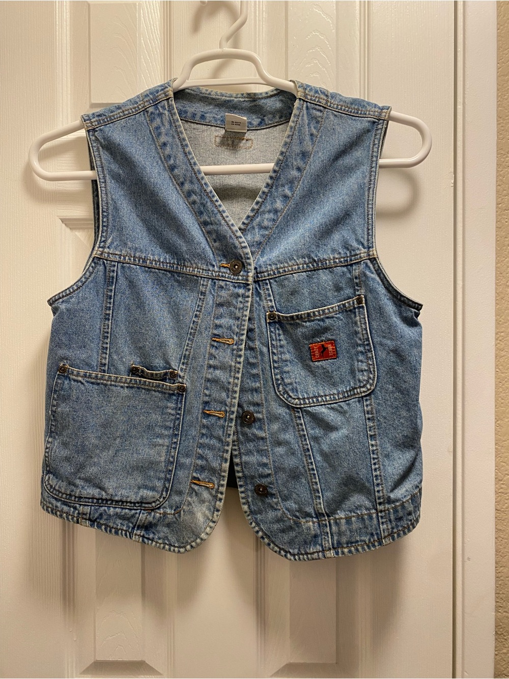 Vintage Crazy Horse Denim Vest Medium Blue Washed Cotton Utility Pocket 90s Y2K